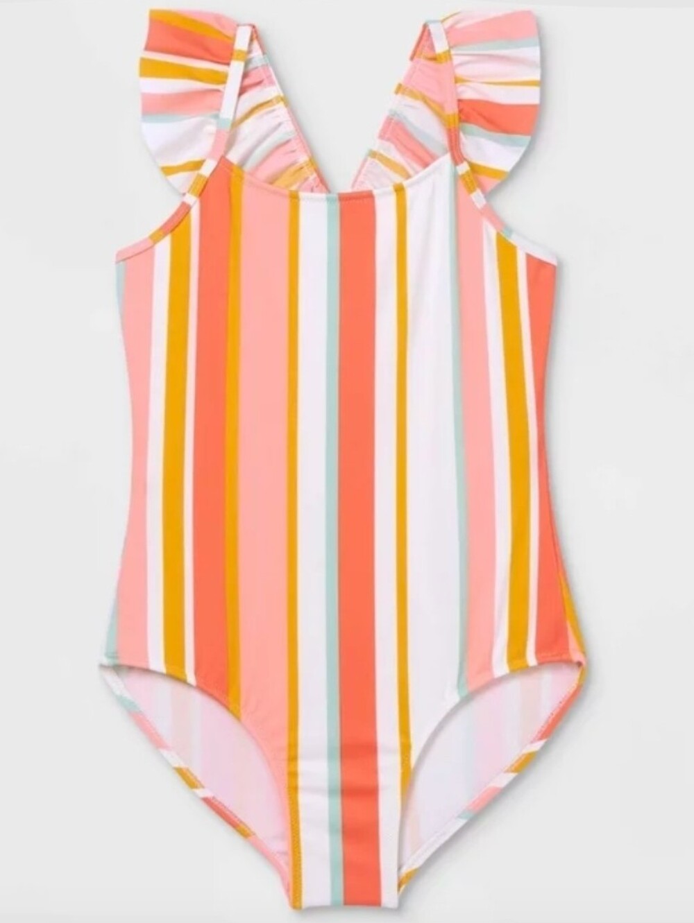 Cat & Jack Girls' Multicolor Stripe One-Piece Swimsuit - Pink/Orange